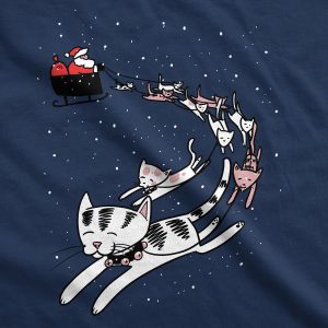 Womens Cat Reindeer Sleigh Tshirt Funny Santa Christmas Holiday Party Tee