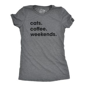 Womens Cats Coffee Weekend T Shirt Cat Mom Tee Addicted to Caffeine Top Womens Cats Coffee Weekend T Shirt Cat Mom Tee Addicted to Caffeine Top