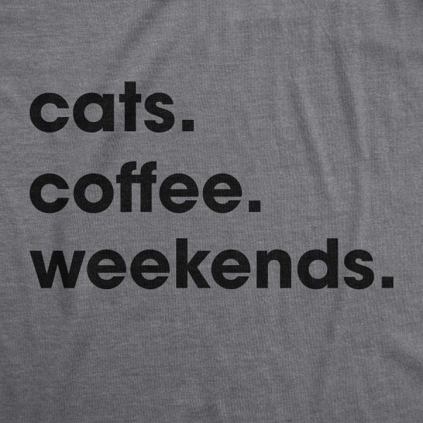 Womens Cats Coffee Weekend T Shirt Cat Mom Tee Addicted to Caffeine Top