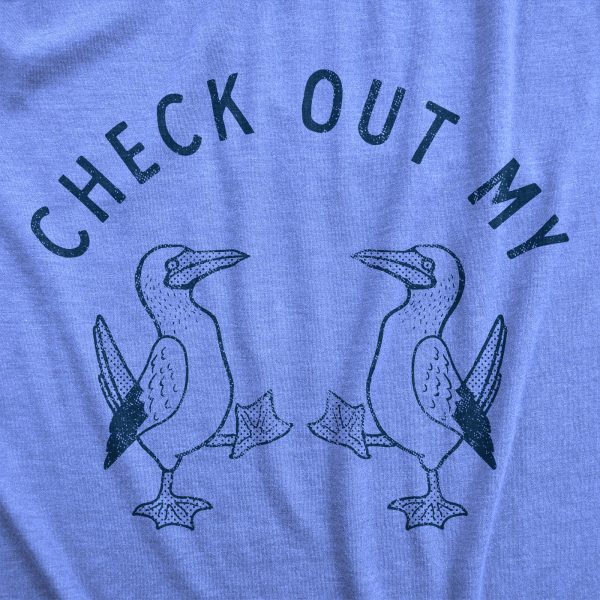 Womens Check Out My Boobies T Shirt Funny Sarcastic Blue Footed Boobies Novelty Tee For Ladies