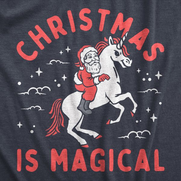 Womens Christmas Is Magical T Shirt Funny Santa Claus Fantasy Unicorn Tee For Ladies