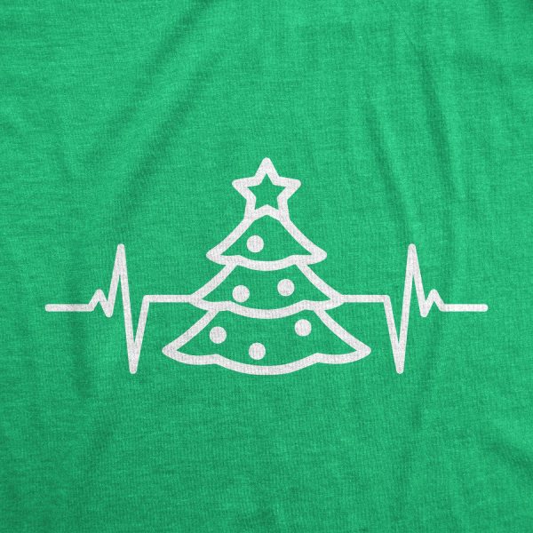 Womens Christmas Tree Heart Beat T Shirt Funny Cool Xmas Party Tee For Ladies