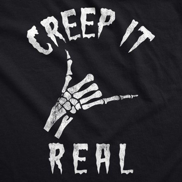 Womens Creep It Real Tshirt Funny Skeleton Halloween Shaka Tee