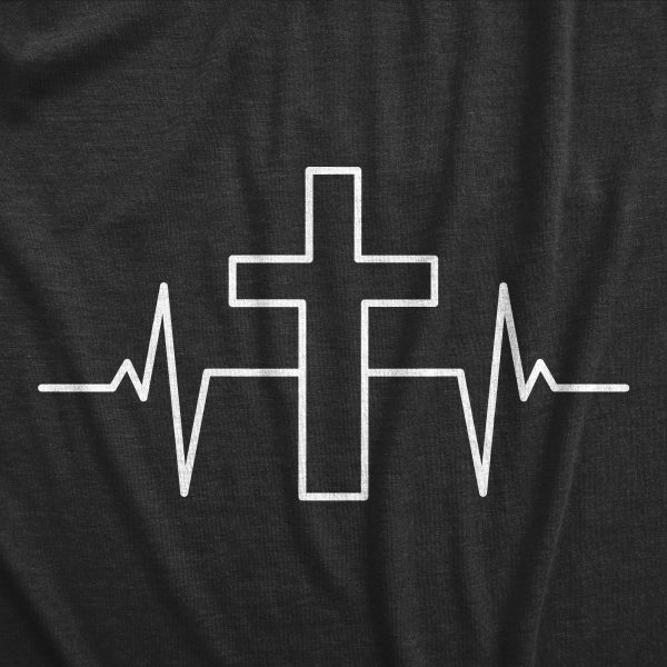 Womens Cross Heart Beat T Shirt Funny Cool Pulse Monitor Religious Tee For Ladies