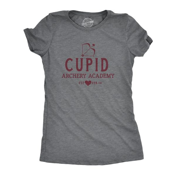 Womens Cupid Archery Academy T Shirt Funny Valentines Day Cupids Bow And Arrow Tee For Ladies