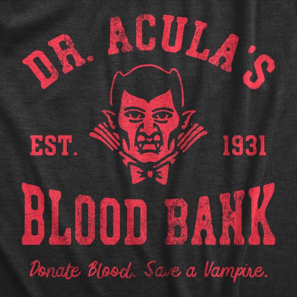 Womens Dr Aculas Blood Bank T Shirt Funny Scary Halloween Party Vampire Donor Tee For Ladies