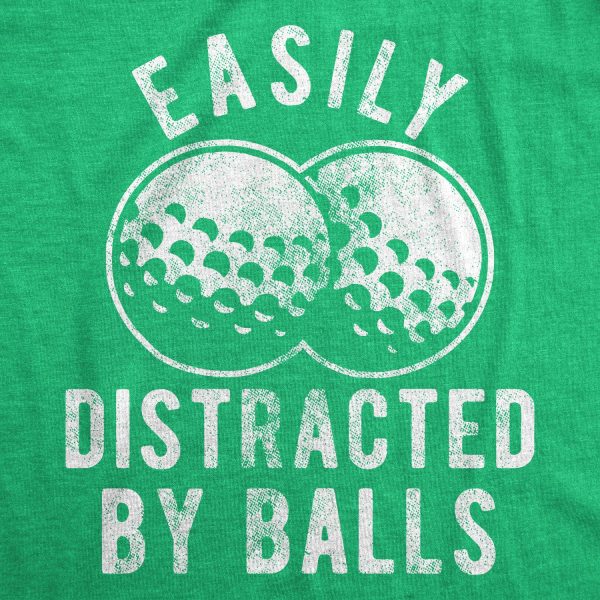 Womens Easily Distracted By Balls Tshirt Funny Golf Ball Putt Novelty Graphic Tee For Ladies