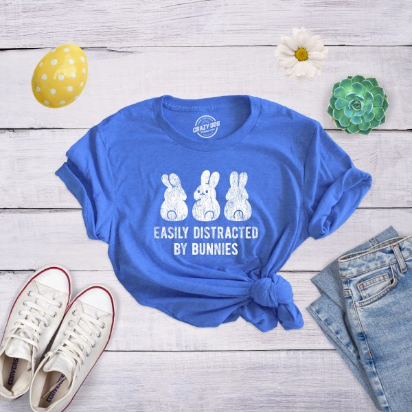 Womens Easily Distracted By Bunnies T shirt Funny Rabbit Party Gift for Basket
