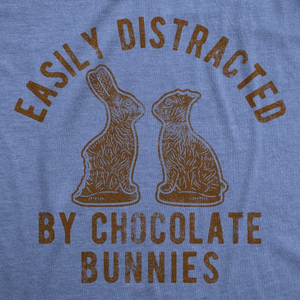 Womens Easily Distracted By Chocolate Bunnies Tshirt Funny Easter Sunday Novelty Graphic Tee For Ladies