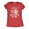 Womens Easily Distracted By Hos Tshirt Funny Christmas Party Novelty Santa Graphic Tee For Ladies