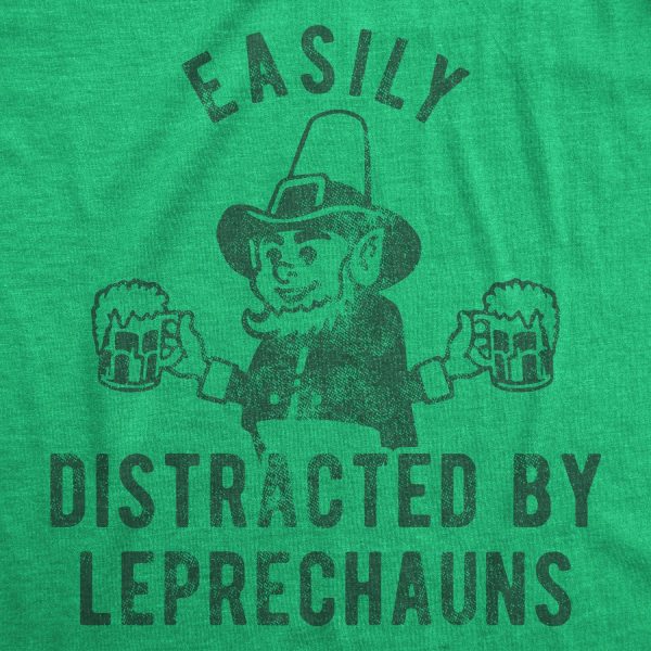 Womens Easily Distracted By Leprechauns Tshirt Funny Saint Patrick’s Day Parade Novelty Graphic Tee For Ladies