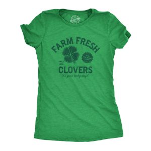 Womens Farm Fresh Clovers T Shirt Funny St Paddys Day Shamrock Ranch Tee For Ladies Womens Farm Fresh Clovers T Shirt Funny St Paddys Day Shamrock Ranch Tee For Ladies