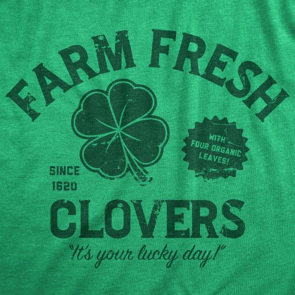 Womens Farm Fresh Clovers T Shirt Funny St Paddys Day Shamrock Ranch Tee For Ladies
