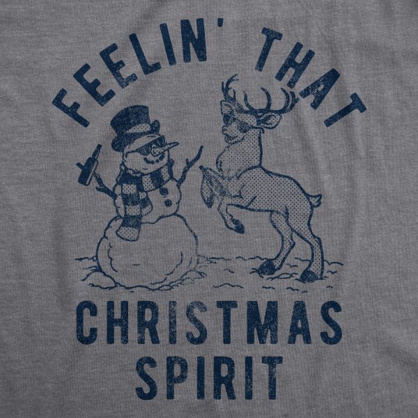 Womens Feelin’ That Christmas Spirit Tshirt Funny Reindeer Snowman Party Graphic Tee