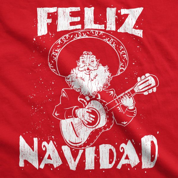 Womens Feliz Navidad Tshirt Funny Guitar Mexican Santa Claus Christmas Tee