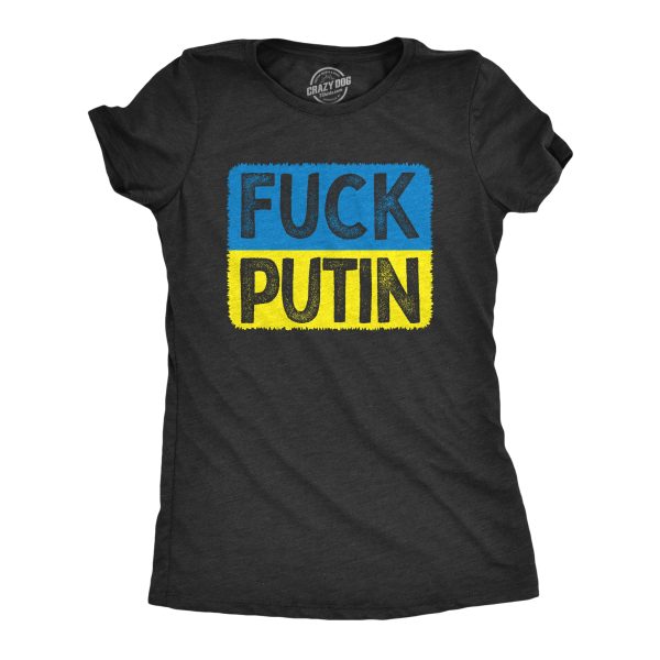 Womens Fuck Putin T Shirt Cool Ukrainian Flag Support Anti-Putin Graphic Tee For Ladies