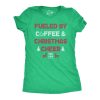 Womens Fueled By Coffee And Christmas Cheer Funny Xmas Spirit Caffeine Lovers Tee For Ladies