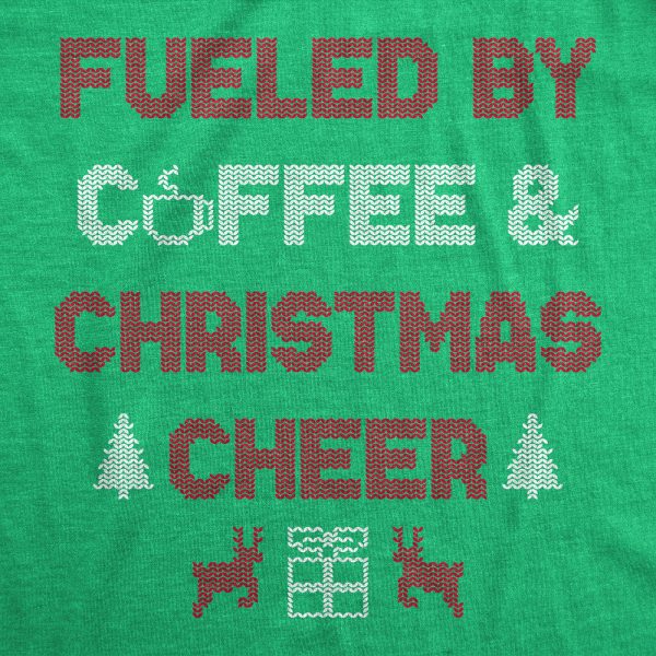 Womens Fueled By Coffee And Christmas Cheer Funny Xmas Spirit Caffeine Lovers Tee For Ladies