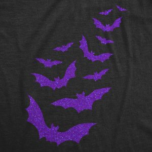 Womens Glitter Bats T Shirt Funny Cute Halloween Graphic Cool Novelty Tee For Ladies