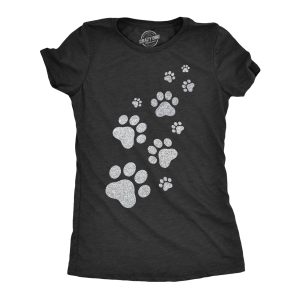 Womens Glitter Cat Paw Prints T Shirt Funny Cute Kitten Lover Top Graphic Novelty Tee 1