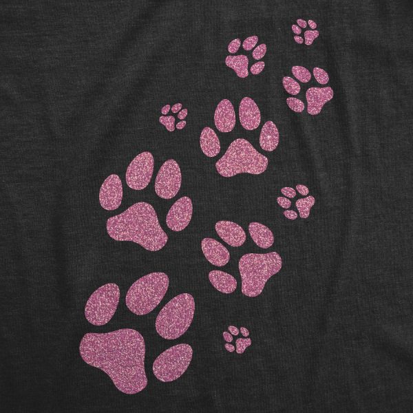Womens Glitter Dog Paw Prints T Shirt Funny Cute Pet Puppy Lover Graphic Novelty Tee For Ladies