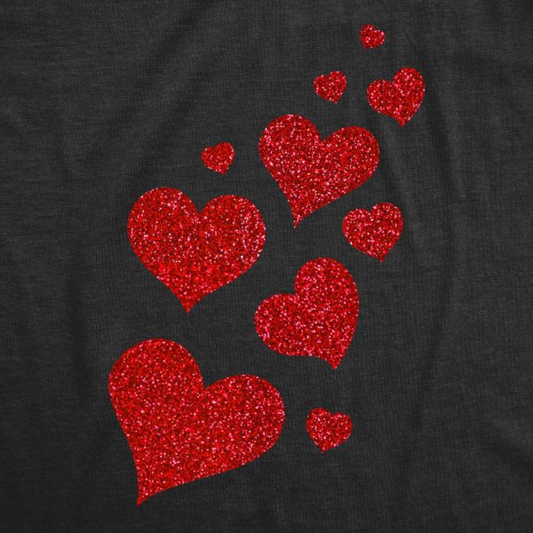 Womens Glitter Hearts T Shirt Cute Valentines Day Red Heart Graphic Novelty Tee For Ladies
