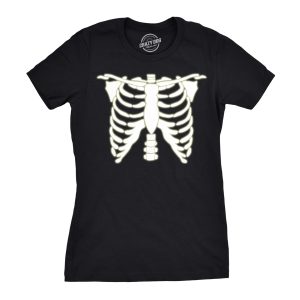 Womens Glowing Skeleton Tshirt Rib Cage Cool Halloween Glow In The Dark Tee 1