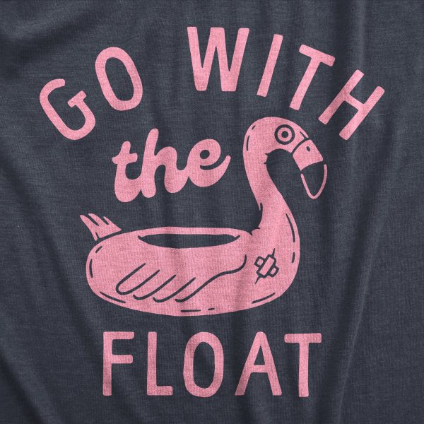 Womens Go With The Float T Shirt Funny Pink Flamingo Pool Floatie Joke Tee For Ladies