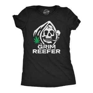 Womens Grim Reefer T Shirt Funny 420 Joint Smoking Reaper Weed Leaf Tee For Ladies Womens Grim Reefer T Shirt Funny 420 Joint Smoking Reaper Weed Leaf Tee For Ladies