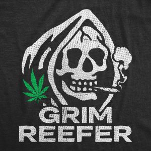 Womens Grim Reefer T Shirt Funny 420 Joint Smoking Reaper Weed Leaf Tee For Ladies