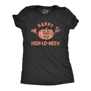 Womens Happy High Lo Ween T Shirt Funny 420 Halloween Weed Smoking Spooky Season Lovers Tee For Ladies Womens Happy High Lo Ween T Shirt Funny 420 Halloween Weed Smoking Spooky Season Lovers Tee For Ladies