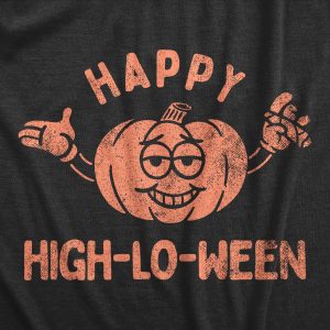 Womens Happy High Lo Ween T Shirt Funny 420 Halloween Weed Smoking Spooky Season Lovers Tee For Ladies
