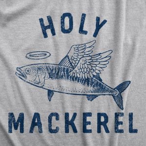 Womens Holy Mackerel T Shirt Funny Angel Halo Blessed Fish Saying Joke Tee For Ladies