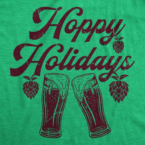 Womens Hoppy Holidays T Shirt Funny Xmas Beer Drinking Pint Glass Hops Tee For Ladies