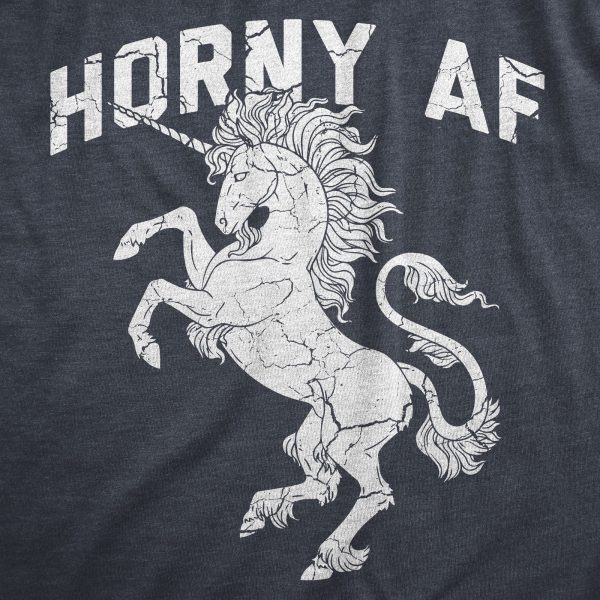 Womens Horny AF T Shirt Funny Fantasy Unicorn Horn Sex Joke Tee For Ladies