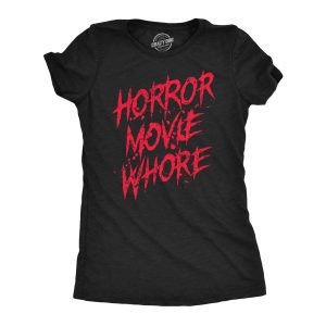 Womens Horror Movie Whore T Shirt Funny Sarcastic Scary Movie Graphic Halloween Top 1