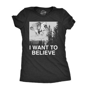 Womens I Want To Believe Pegasus T Shirt Funny Flying Mythical Creature Joke Tee For Ladies 1