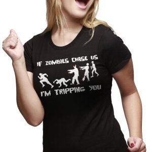 Womens If Zombies Chase Us I’m Tripping You Funny Sarcastic Halloween TShirt