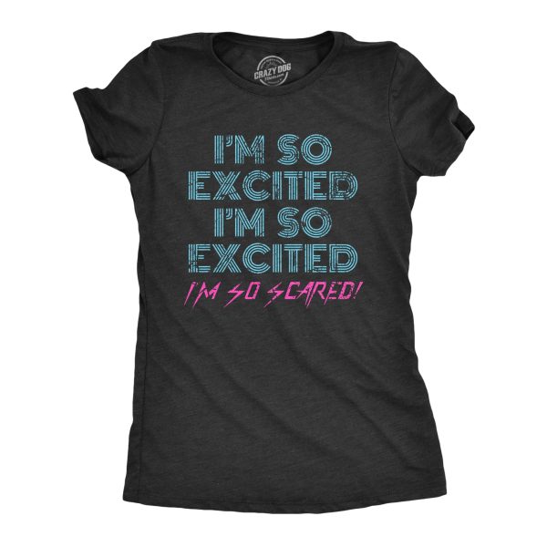 Womens I’m So Excited I’m So Scared Tshirt Funny Sarcastic Thrilled Panicking Graphic Novelty Tee For Ladies