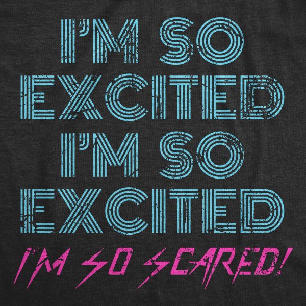 Womens I’m So Excited I’m So Scared Tshirt Funny Sarcastic Thrilled Panicking Graphic Novelty Tee For Ladies