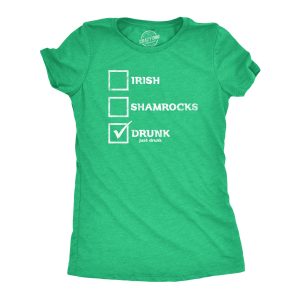 Womens Irish Shamrocks Drunk Tshirt Funny Saint Patrick’s Day Parade Checklist Graphic Novelty Tee For Ladies Womens Irish Shamrocks Drunk Tshirt Funny Saint Patrick’s Day Parade Checklist Graphic Novelty Tee For Ladies