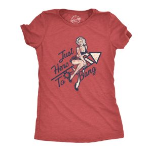 Womens Just Here To Bang Tshirt Funny Firework pin up Model USA Graphic Tee Womens Just Here To Bang Tshirt Funny Firework pin up Model USA Graphic Tee