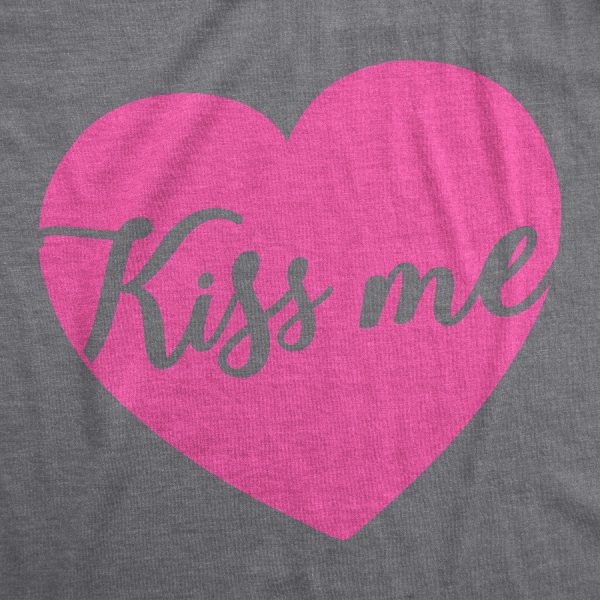 Womens Kiss Me Script Heart Cute Relationship Flirting T shirt for Ladies