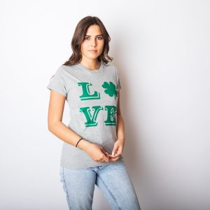 Womens LOVE Lucky Clover Saint Patricks Day Cute Irish St Patty Shamrock T Shirt 3