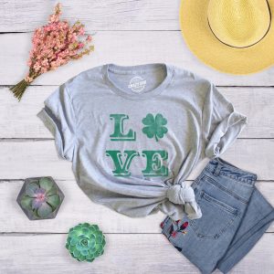Womens LOVE Lucky Clover Saint Patricks Day Cute Irish St Patty Shamrock T Shirt 4