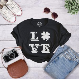 Womens LOVE Lucky Clover Saint Patricks Day Cute Irish St Patty Shamrock T Shirt 7