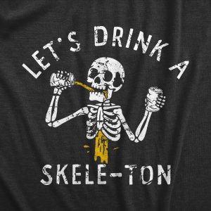 Womens Lets Drink A Skele Ton T Shirt Funny Halloween Party Skeleton Drinking Tee For Ladies