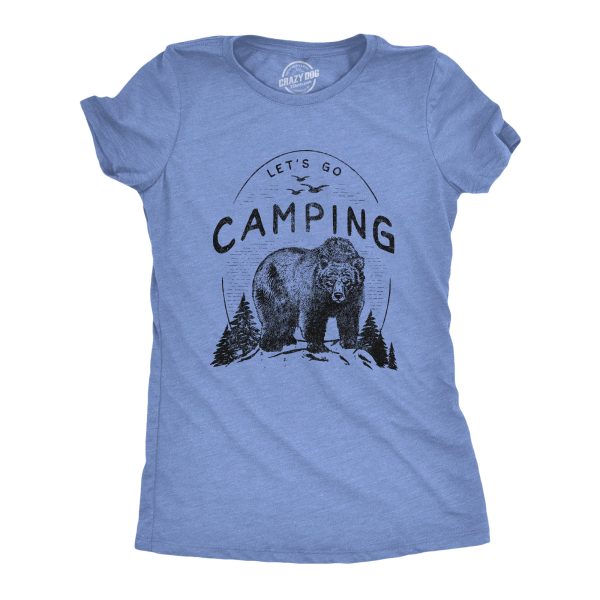 Womens Lets Go Camping Tshirt Funny Bear Outdoors Hiking Vintage Novelty Tee