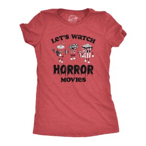 Womens Lets Watch Horror Movies T Shirt Funny Spooky Scary Film Lovers Tee For Ladies