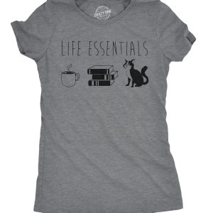 Womens Life Essentials T shirt Funny Coffee Cat Mom Lover Cute Graphic Ladies